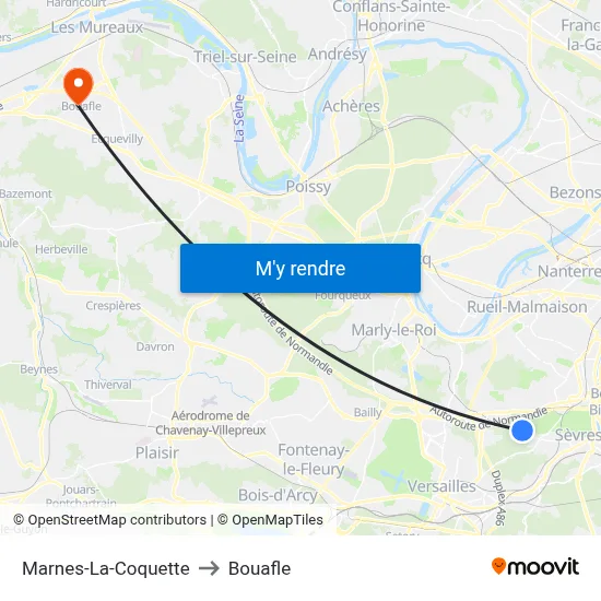 Marnes-La-Coquette to Bouafle map