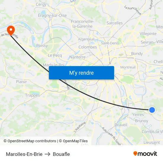Marolles-En-Brie to Bouafle map