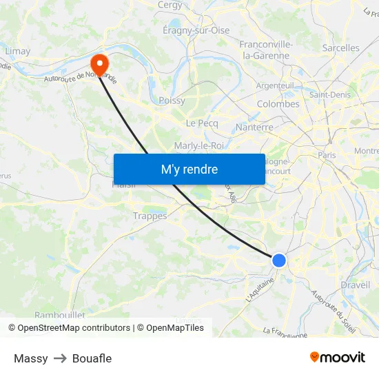 Massy to Bouafle map