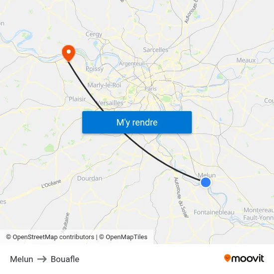 Melun to Bouafle map