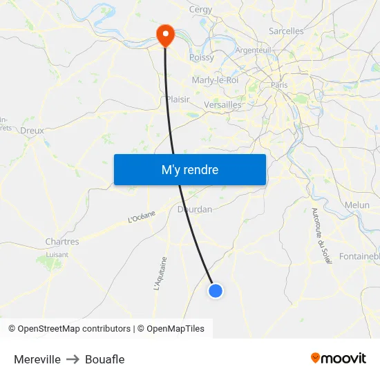 Mereville to Bouafle map