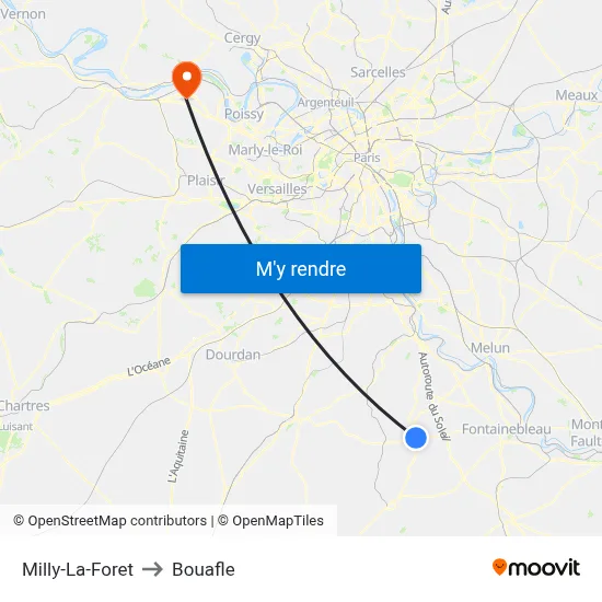 Milly-La-Foret to Bouafle map
