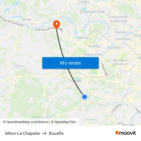 Milon-La-Chapelle to Bouafle map