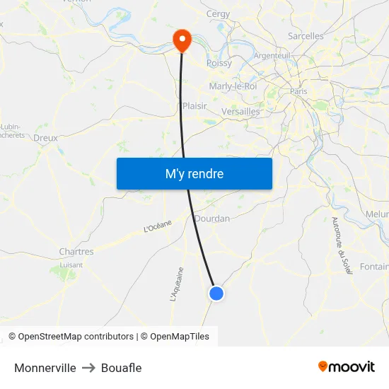 Monnerville to Bouafle map