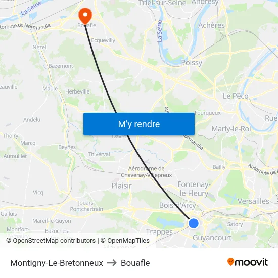 Montigny-Le-Bretonneux to Bouafle map