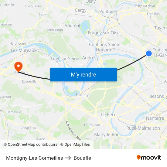 Montigny-Les-Cormeilles to Bouafle map