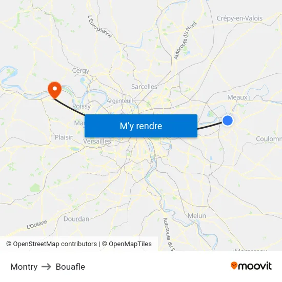 Montry to Bouafle map