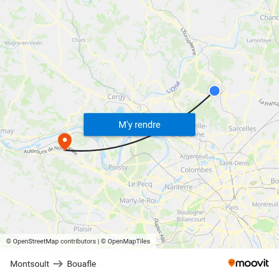 Montsoult to Bouafle map