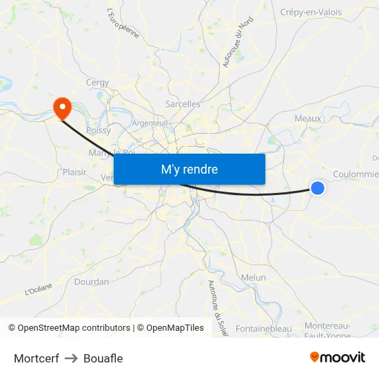 Mortcerf to Bouafle map