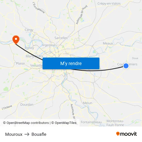 Mouroux to Bouafle map