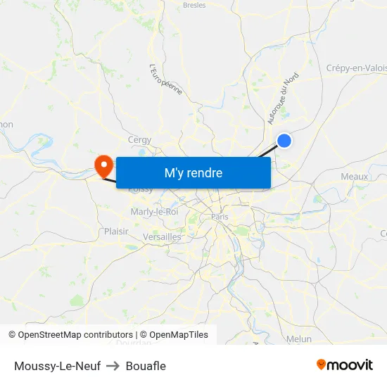 Moussy-Le-Neuf to Bouafle map