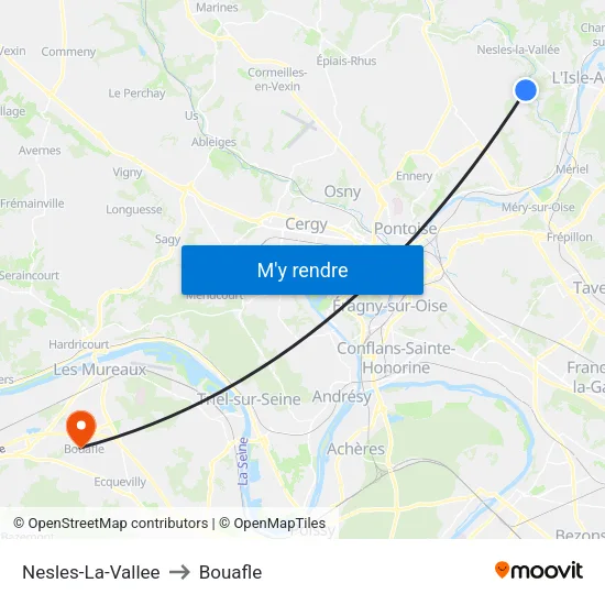 Nesles-La-Vallee to Bouafle map