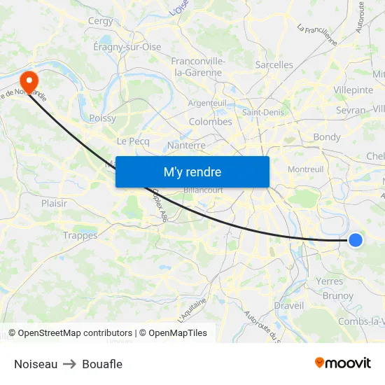 Noiseau to Bouafle map