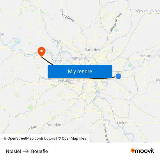 Noisiel to Bouafle map