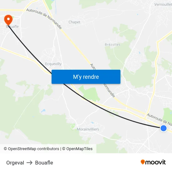 Orgeval to Bouafle map