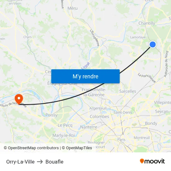 Orry-La-Ville to Bouafle map