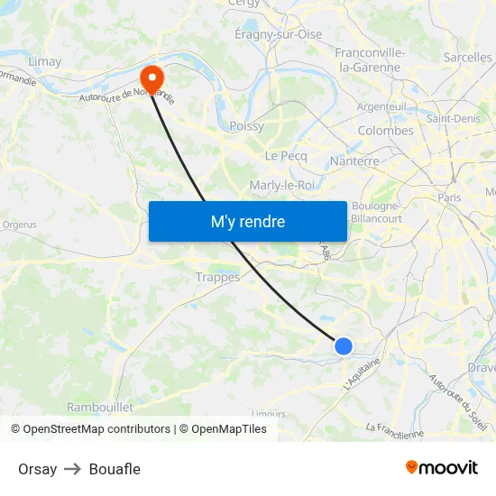 Orsay to Bouafle map