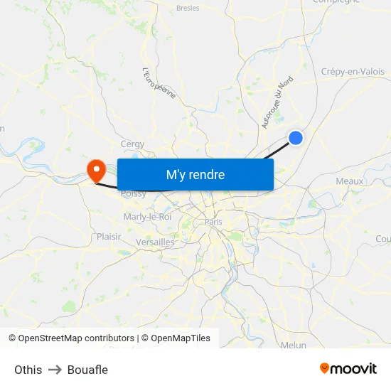 Othis to Bouafle map