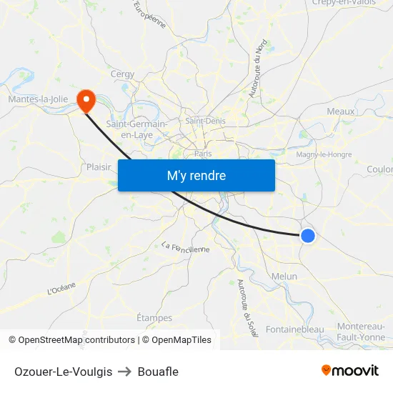 Ozouer-Le-Voulgis to Bouafle map