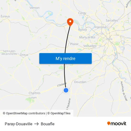 Paray-Douaville to Bouafle map