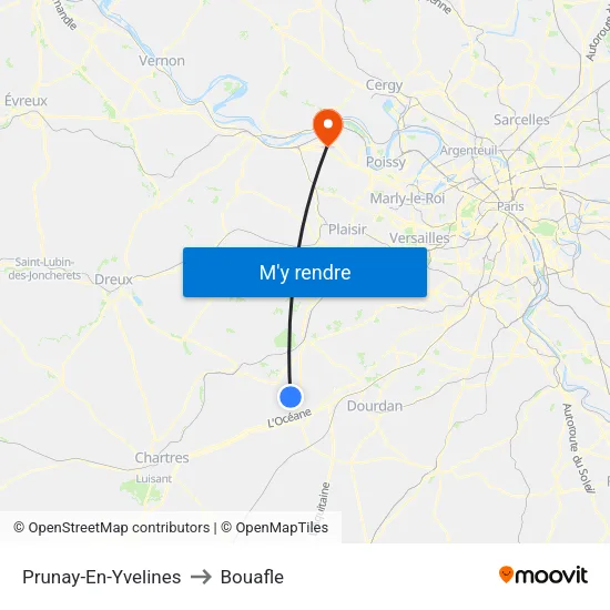 Prunay-En-Yvelines to Bouafle map