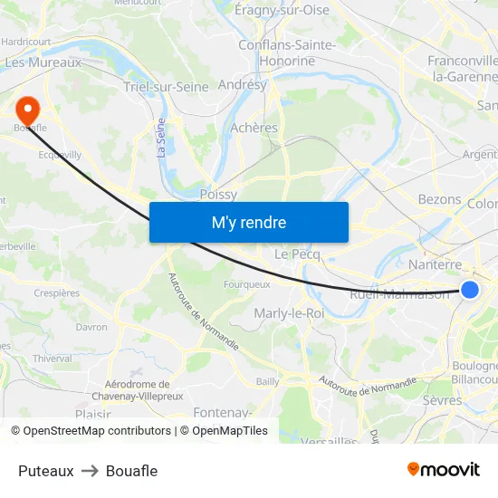 Puteaux to Bouafle map