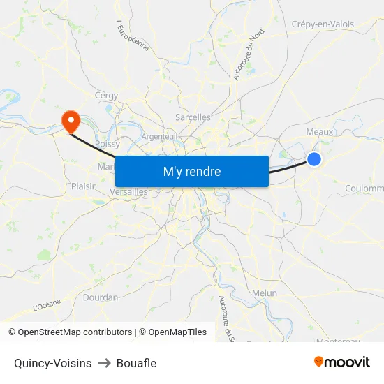 Quincy-Voisins to Bouafle map