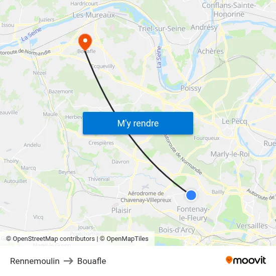 Rennemoulin to Bouafle map