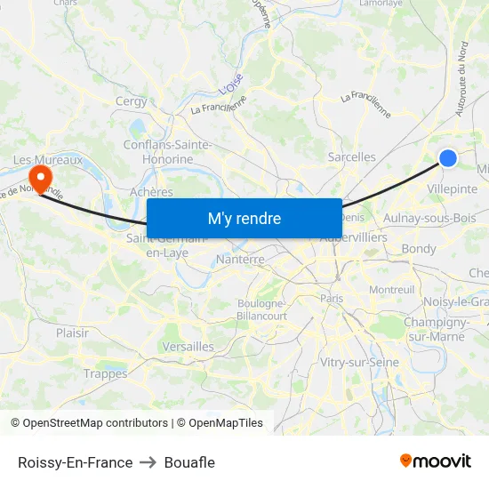 Roissy-En-France to Bouafle map