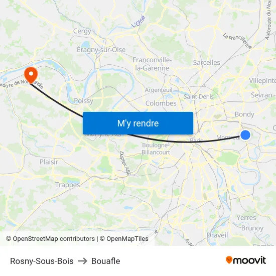 Rosny-Sous-Bois to Bouafle map