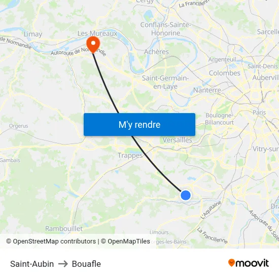 Saint-Aubin to Bouafle map