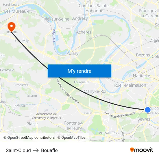 Saint-Cloud to Bouafle map