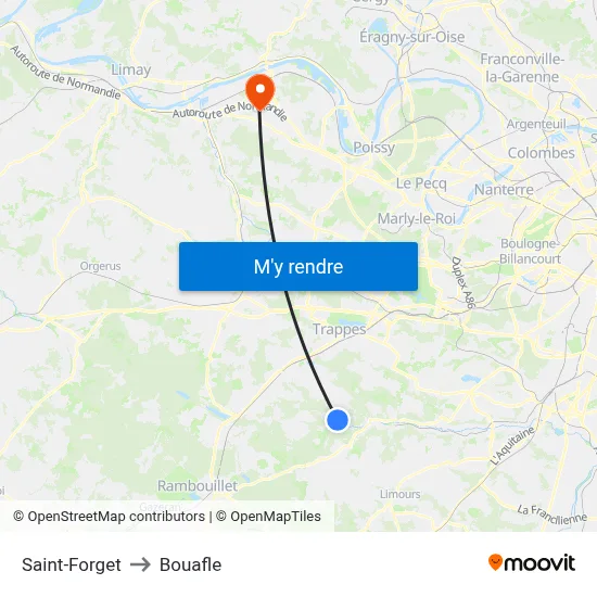 Saint-Forget to Bouafle map