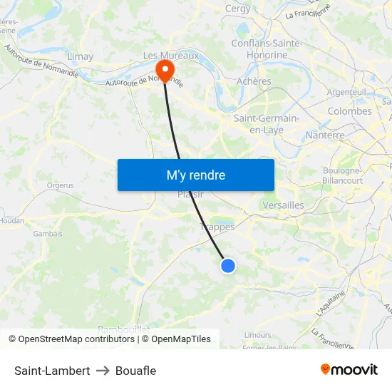 Saint-Lambert to Bouafle map