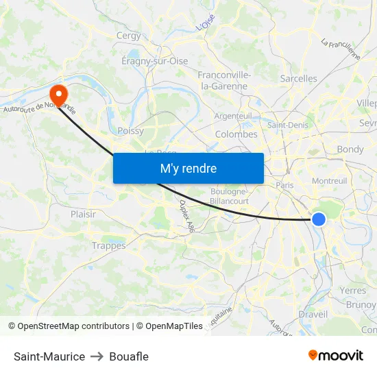 Saint-Maurice to Bouafle map