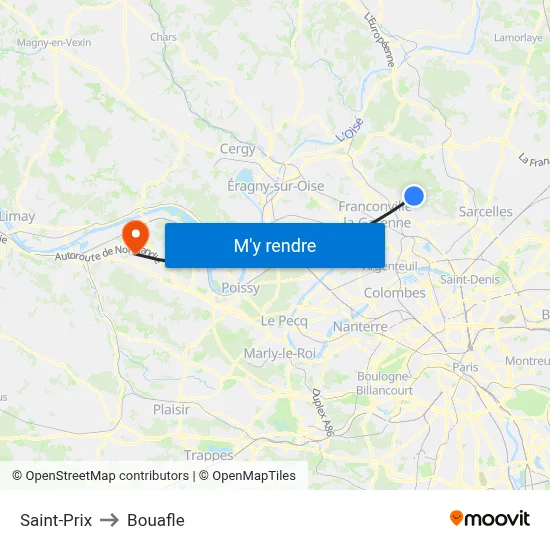Saint-Prix to Bouafle map