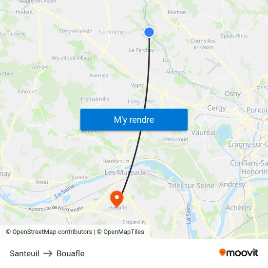Santeuil to Bouafle map