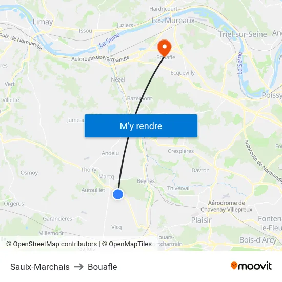 Saulx-Marchais to Bouafle map