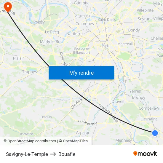 Savigny-Le-Temple to Bouafle map
