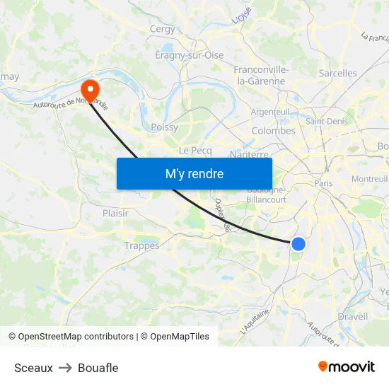 Sceaux to Bouafle map