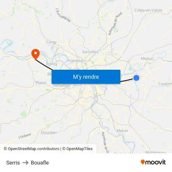Serris to Bouafle map