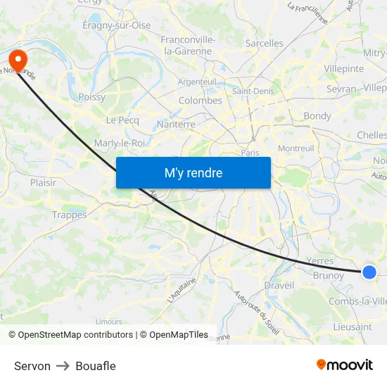 Servon to Bouafle map