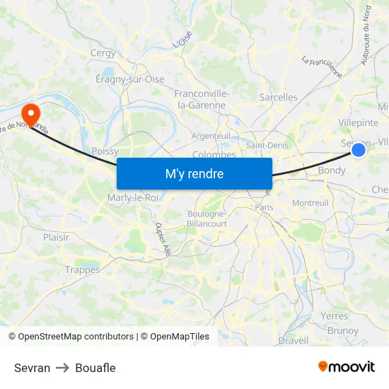 Sevran to Bouafle map