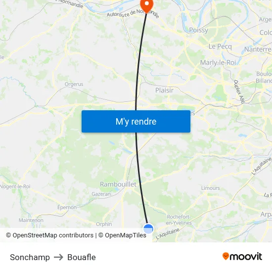 Sonchamp to Bouafle map