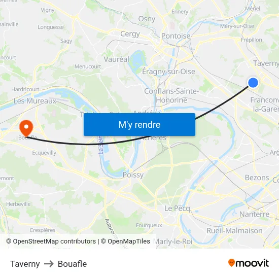 Taverny to Bouafle map