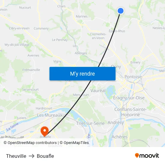 Theuville to Bouafle map