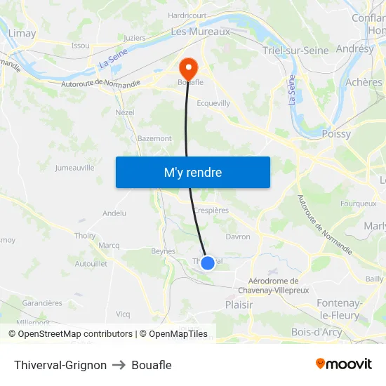 Thiverval-Grignon to Bouafle map