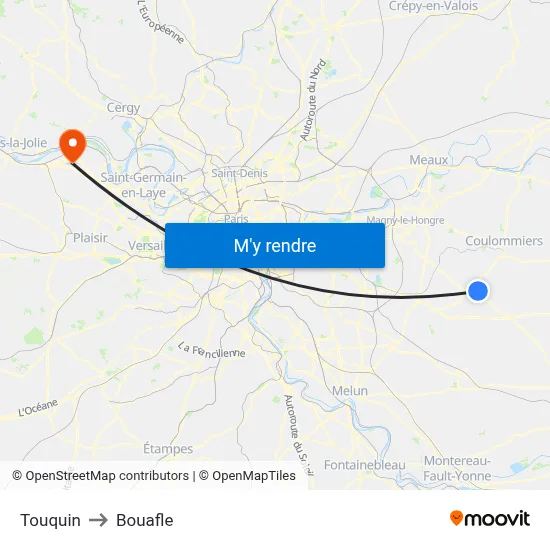 Touquin to Bouafle map