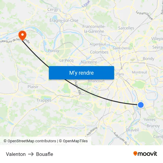 Valenton to Bouafle map
