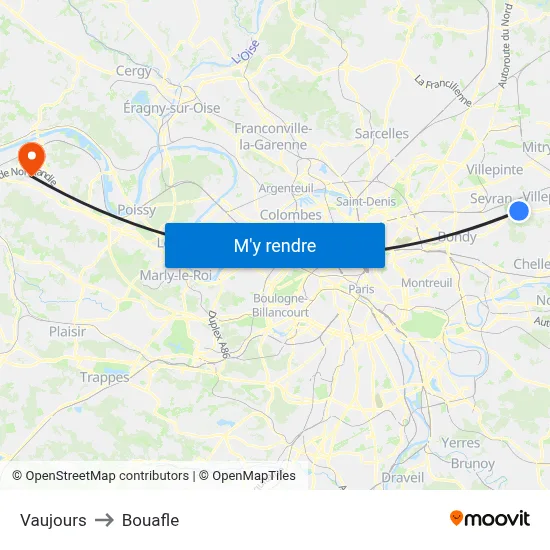 Vaujours to Bouafle map
